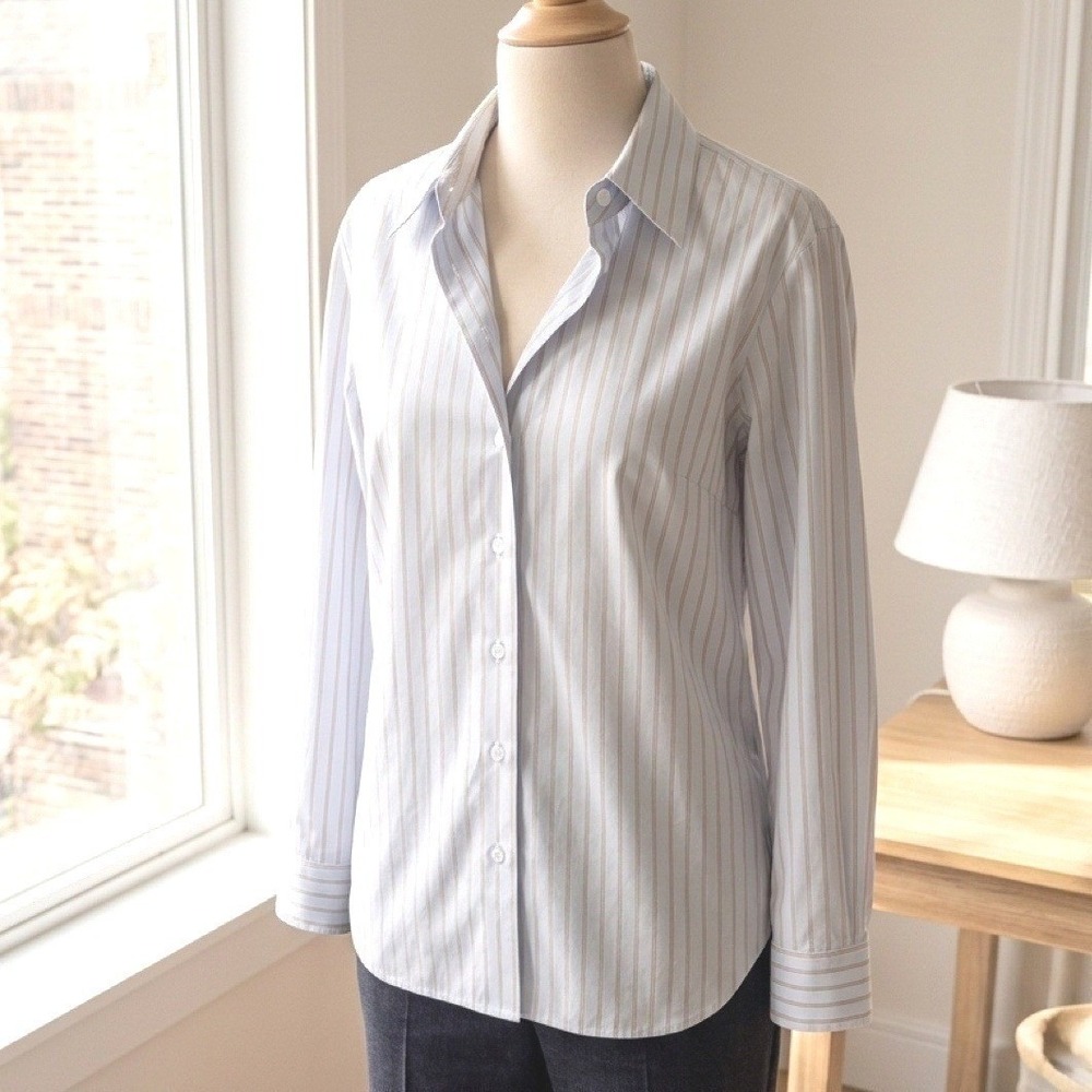 Lafayette 148 Cinched Waist Luxury Italian Poplin Blouse Retail $798